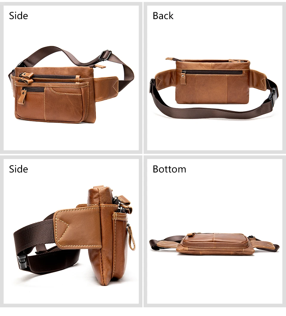 2 Use Crazy Horse Leather Men\'s Waist Bag Fanny Chest Pack Cowhide Belt Bag Male Small Travel Waist Bag For Phone Pouch