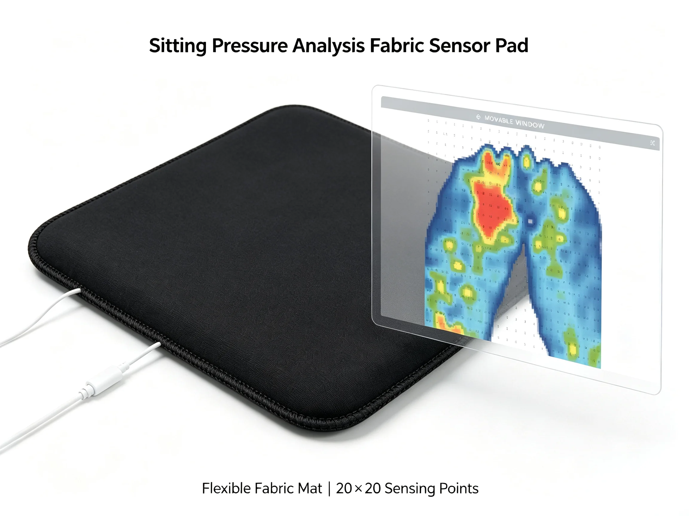 FSR Seat Pressure Sensor Mat Portable Cushion Pressur Real‑Time Pressure Mapping Sensing Pad for Seat Sitting Posture Monitoring