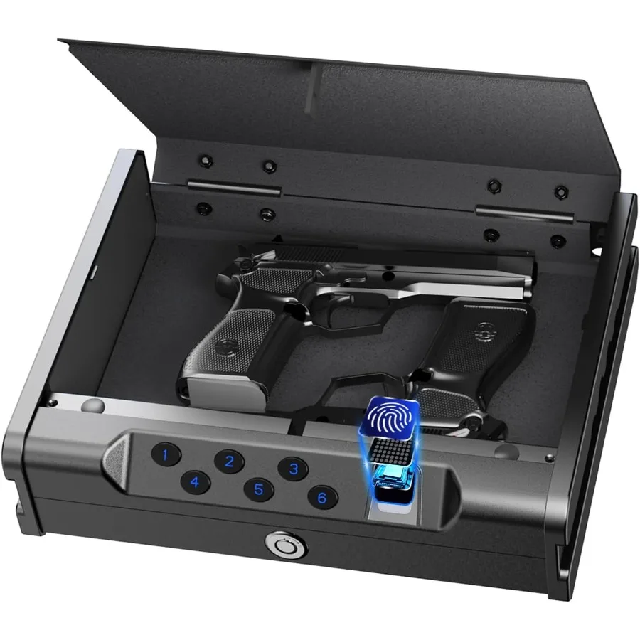 

Биометрический сейф для пистолетов - сейф для пистолетов с быстрым доступом, сканером отпечатков пальцев и цифровой клавиатурой, вмещает 2 пистолета, бесшумный, модель M