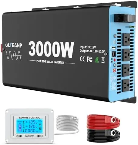 2024 New Upgraded 3000 Watts Pure Sine Wave Inverter, 12V DC to 110V AC Power Inverter with 4 AC Outlets, USB Port, Type-C Port