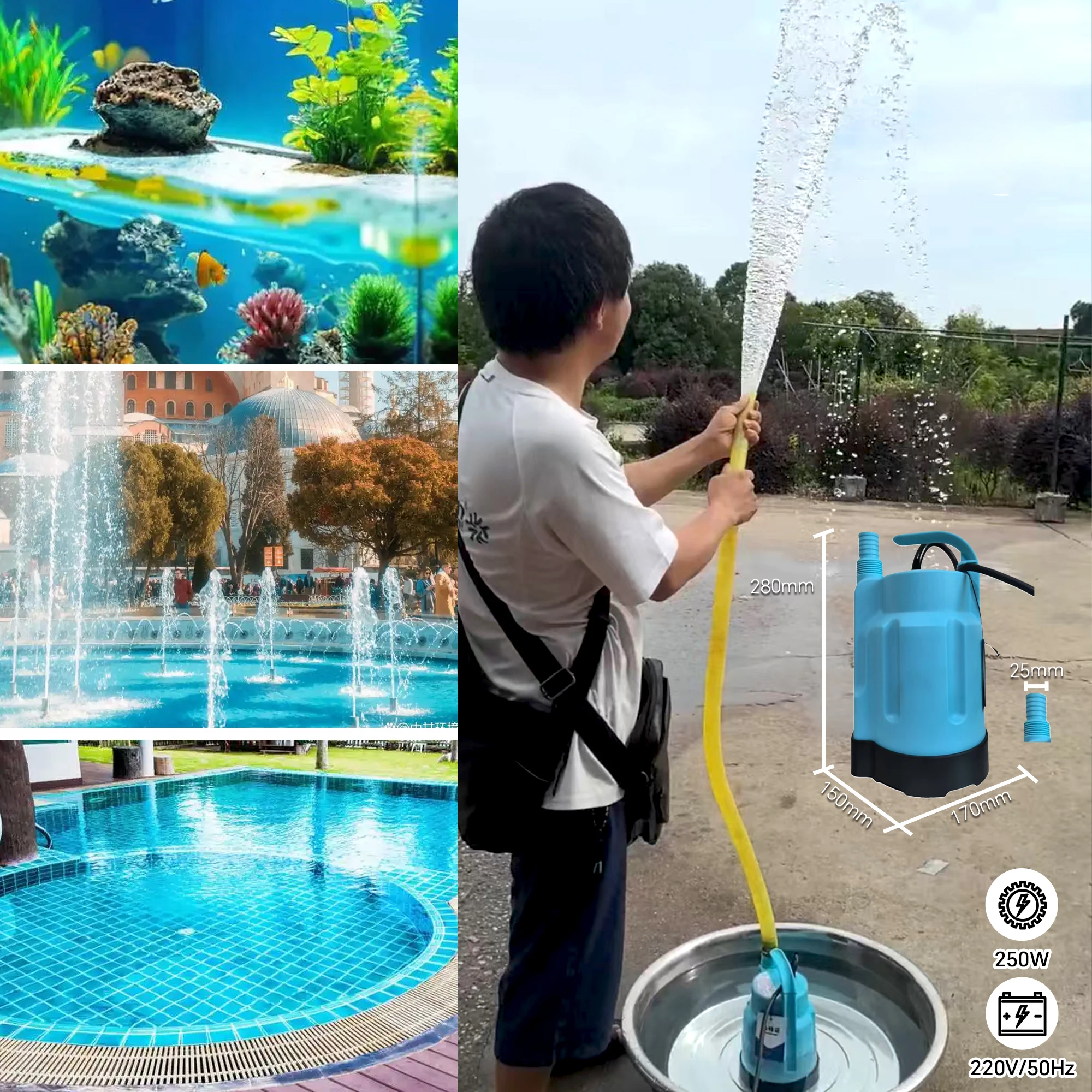 

220V Pond pump, submersible sump, manhole cover, aquarium float, portable swimming basement, practical