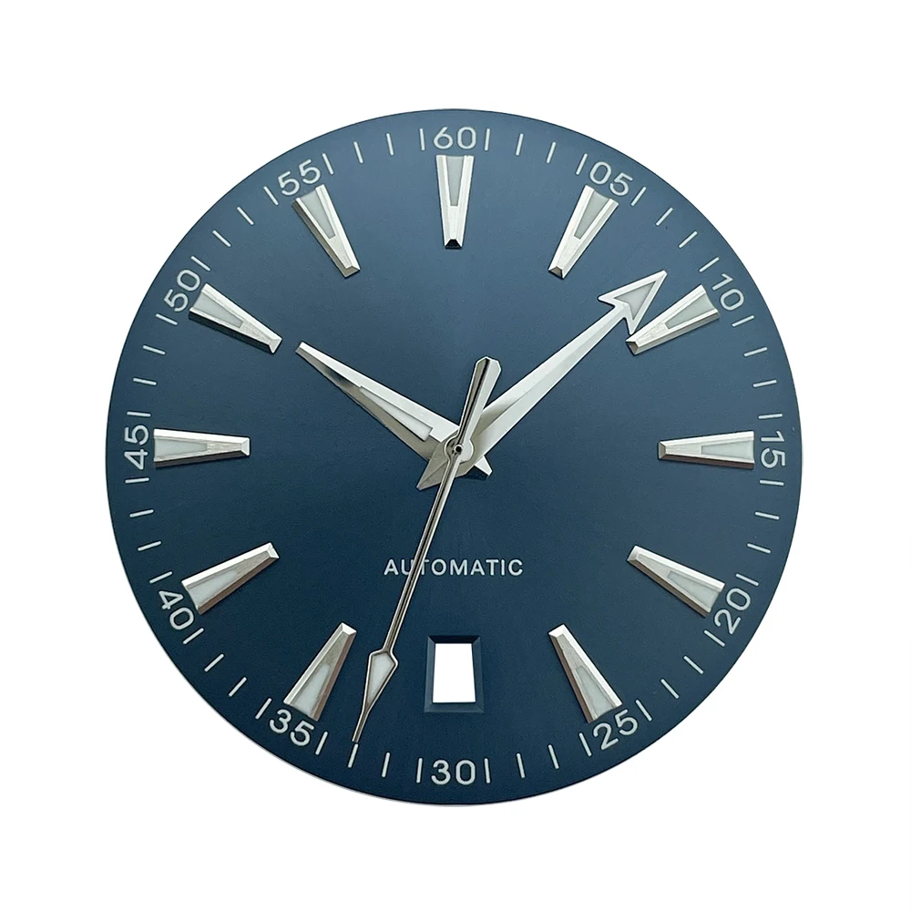 33.2mm Watch Dial Hands Parts Green Red Gray AT150 AQUA Sun Brushed for NH35A Date At 6 - Blue Lume