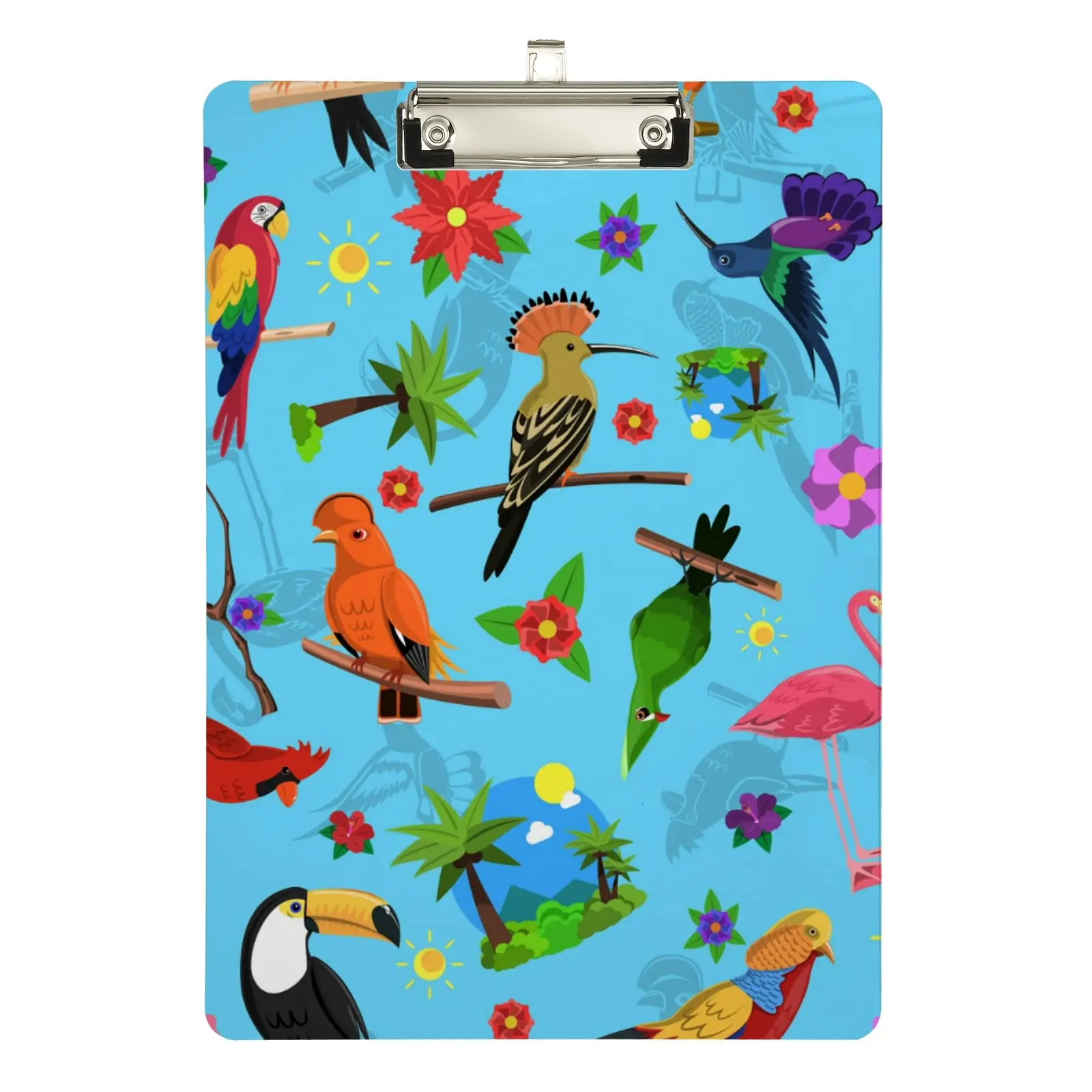 Toucans-Presse-papiers en acrylique avec clip à profil bas, planches à clipser mignonnes, taille de lettre A4 standard pour les cours de réunion de