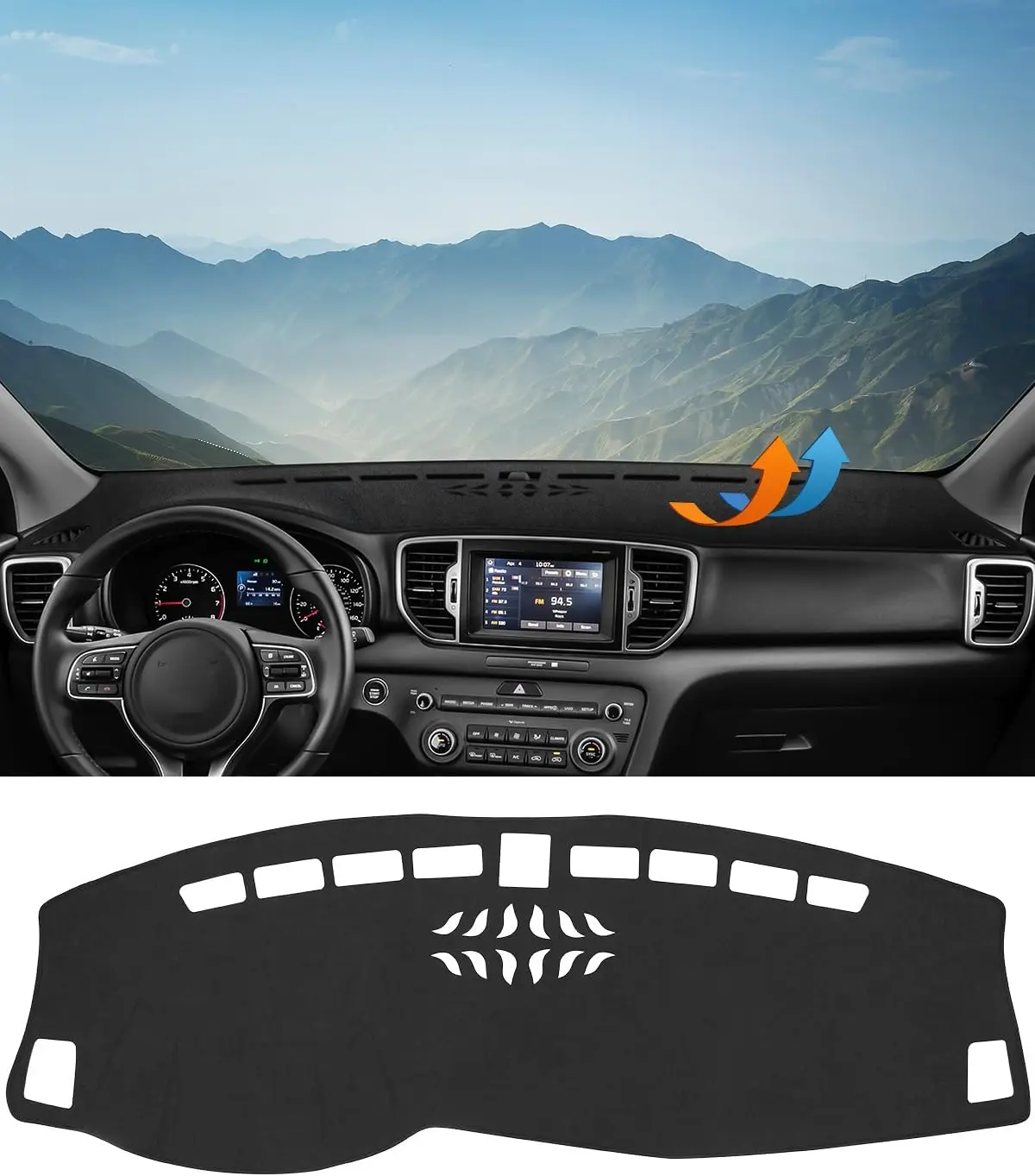 Dash Cover for Kia Sportage 2017 2018 2019 2020 2021 2022 Accessories Black Flannel Dashboard Cover Mat Car Dashboard UV Sun