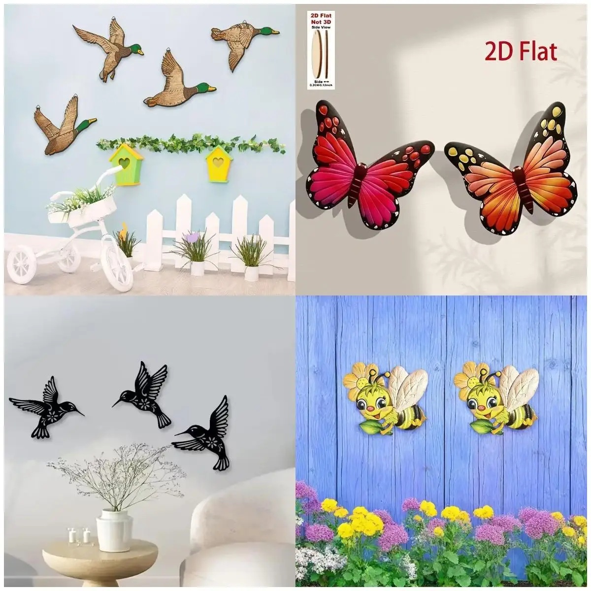 2 Pcs 2D Flat Wooden Butterfly Wall Decor Colorful Butterfly Wall Art With Nano Tape No Drilling Home Wall Ornament