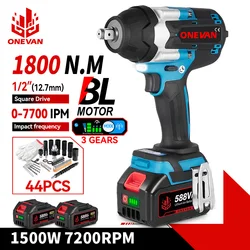 ONEVAN 1800N.M Brushless Electric Wrench 1/2 inch Cordless Impact Wrench Screwdriver Car Repair Tool For Makita 18V Battery Pin