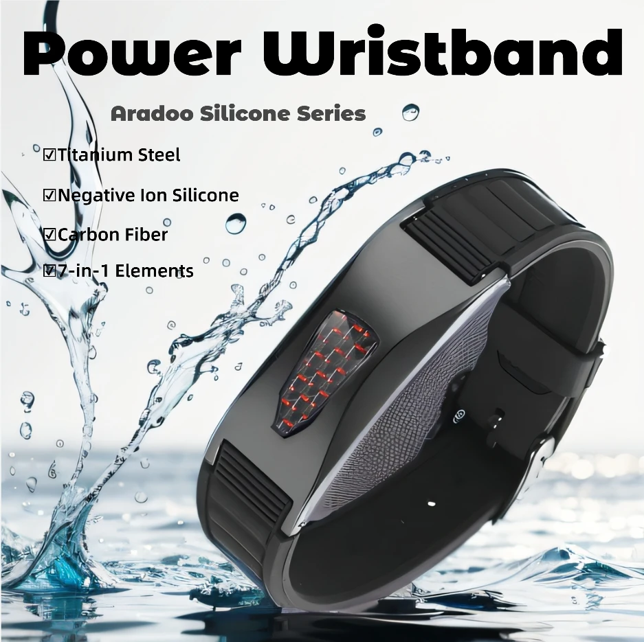 ARADOO Silicone Carbon Fiber Power Wristband 7 in 1 Magnetic Sports Balance Bracelets for Men Women