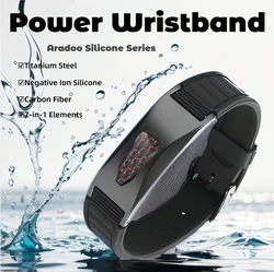 ARADOO Silicone Carbon Fiber Power Wristband 7 in 1 Magnetic Sports Balance Bracelets for Men Women