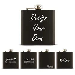 Personalized Black Hip Flask for Men, Custom Whiskey Flask, Groomsmen Gift, Engraved Hip Flask, Monogrammed Flask, Gift for Him