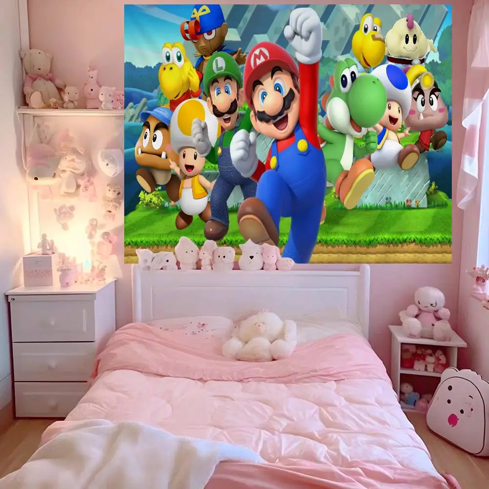 Tapiz de pared DIY con dibujos animados de Game M-mario-O para sala de estar, decoración del hogar, decoración de pared