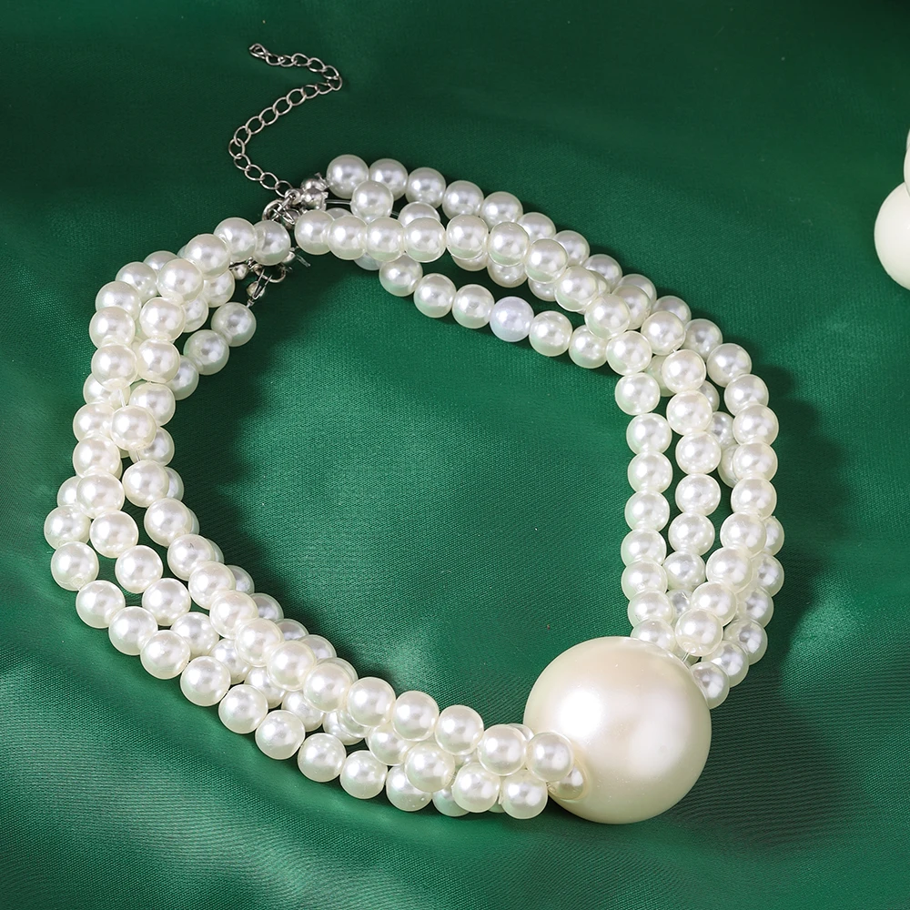 Aihua Large Multi Layer Stacking Beaded Pearls Necklace Chunky Chain Pearl Chokers for Women Fashion Night Party Jewelry Gifts