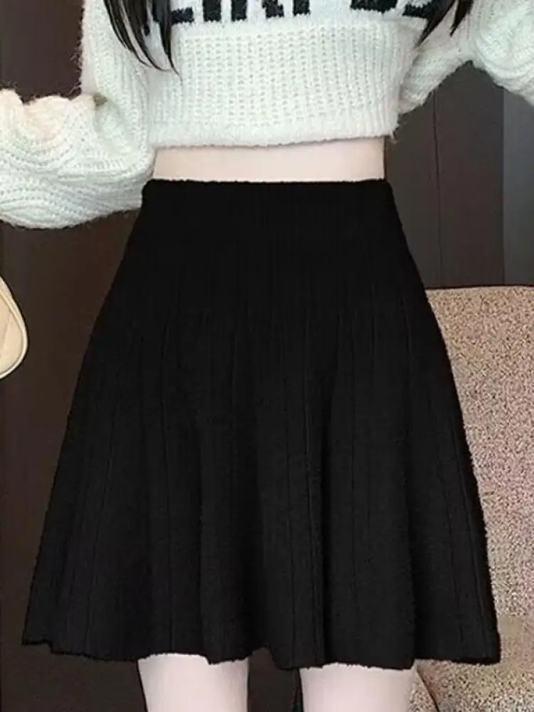 Falda corta de punto plisada para mujer, moda coreana, Retro, liso, ajustado, para Festival, Sexy, para discoteca, alta, envolvente, a la cadera, informal