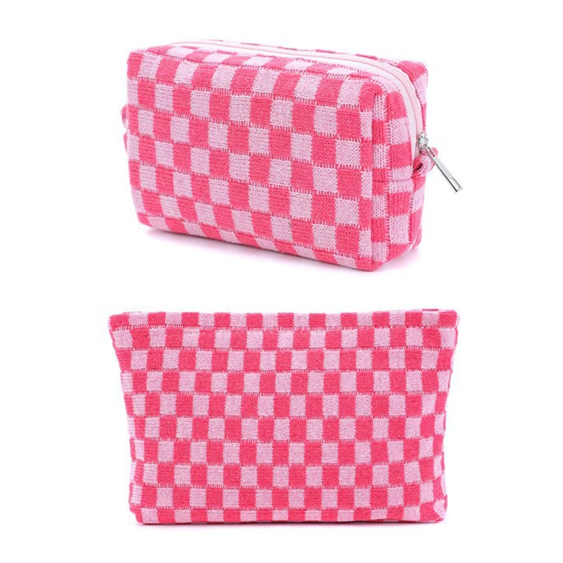 Makeup Bag Checkered Cosmetic Bag Travel Toiletry Organizer Cute Makeup Brushes Aesthetic Accessories Storage Bag for Women