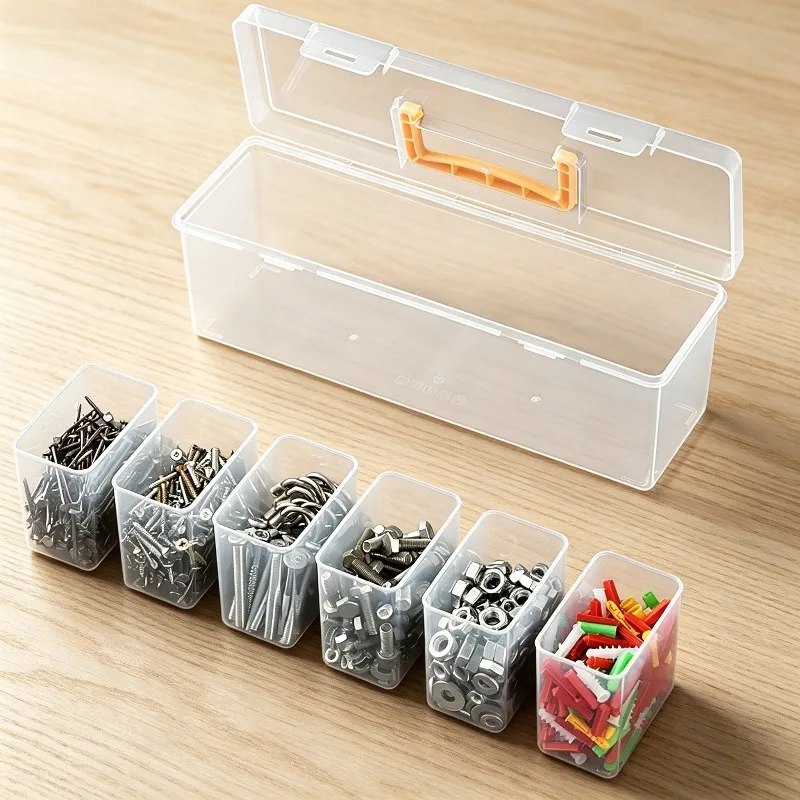 Hardware Tool Storage Box Transparent Handheld Toolbox Portable and Large Capacity Multi-compartment Tool Organizer