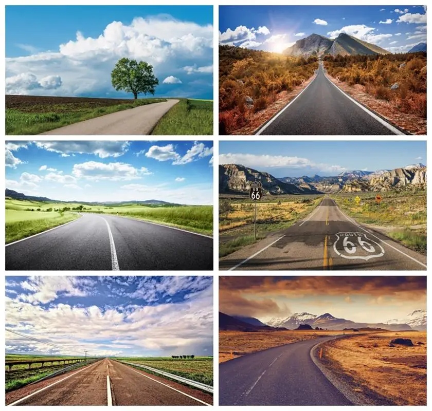 Laeacco Highway Backdrop Monument Valley Runway Desolate View Blue Sky Clouds West Road Trip Kid Portrait Photography Background