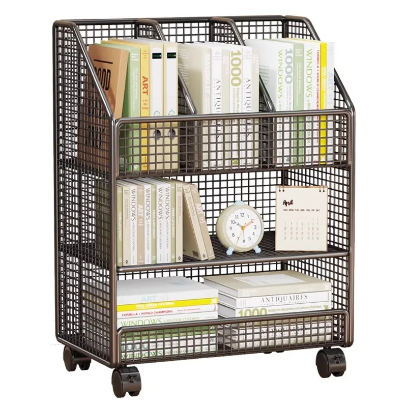 

Multi-layer Movable Storage Cabinets Durable Sturdy Book Decorations Stable Grid Organizing Carts Bookshelves Easy To Install