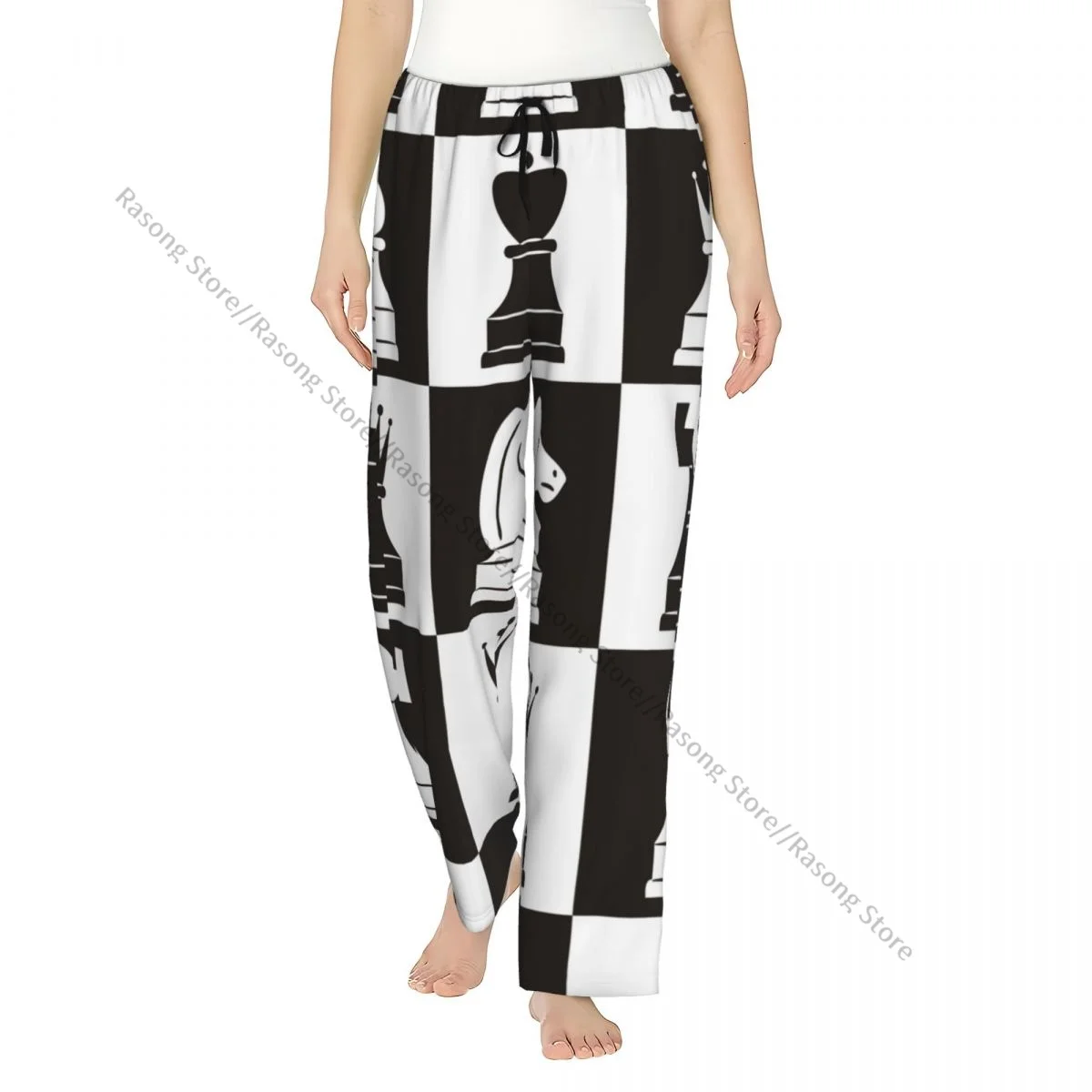 

Теплые женские пижамные штаны, шахматные фигуры на борту, фланелевые штаны для сна, мягкая флисовая домашняя одежда