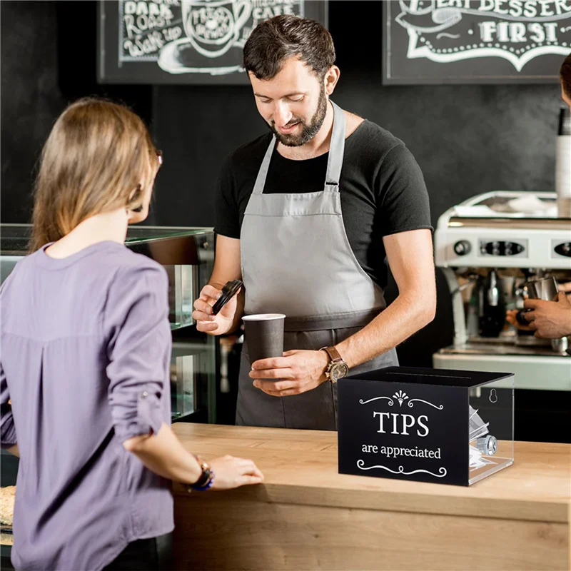 ABZW 돈을 위한 2X 팁 항아리 팁 보관을 위한 잠금 기부 제안 상자가 있는 6 X 4 X 5 인치 팁 수집 상자 Raffling Box