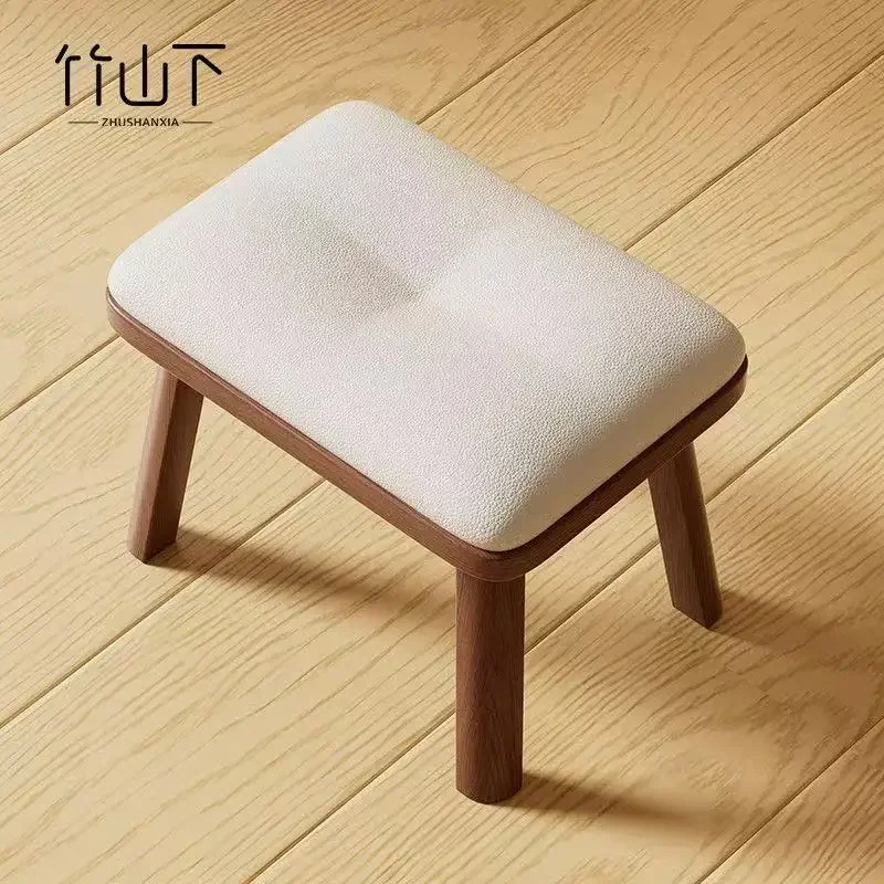 Solid Wood Low Stool for Home Use- Sturdy Comfortable Modern Simple Sofa Soft Bag Storage