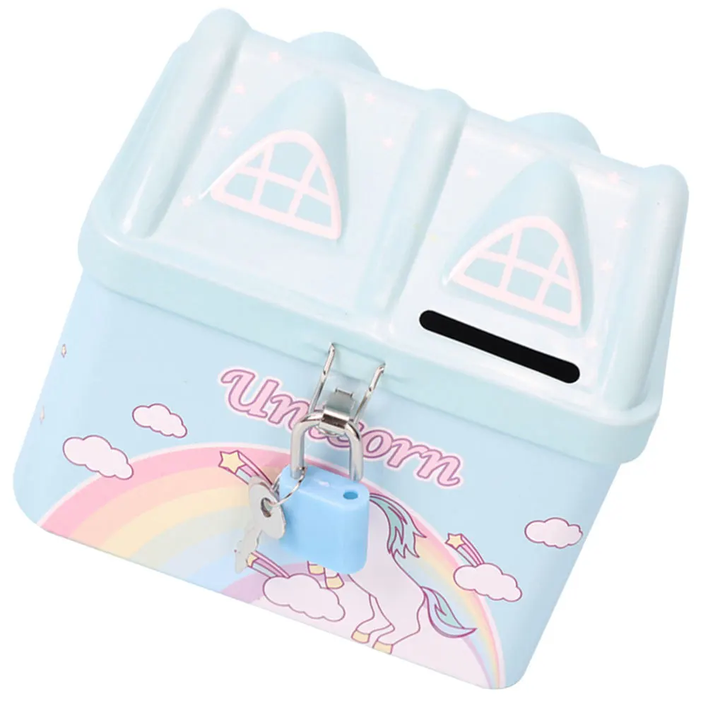 Kids Metal House Piggy Bank Cartoon Design Lock Coin Bank Money Saving Jar Girl Gift Girls Piggy Banks for Kids