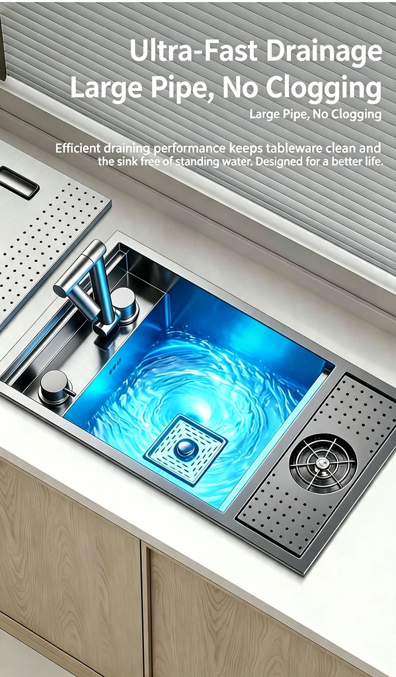 Cup Washer Hidden Bar Sinks With Lid MultifunctionalStainless Steel Kitchen Sink Single Slot Undermount Bowl