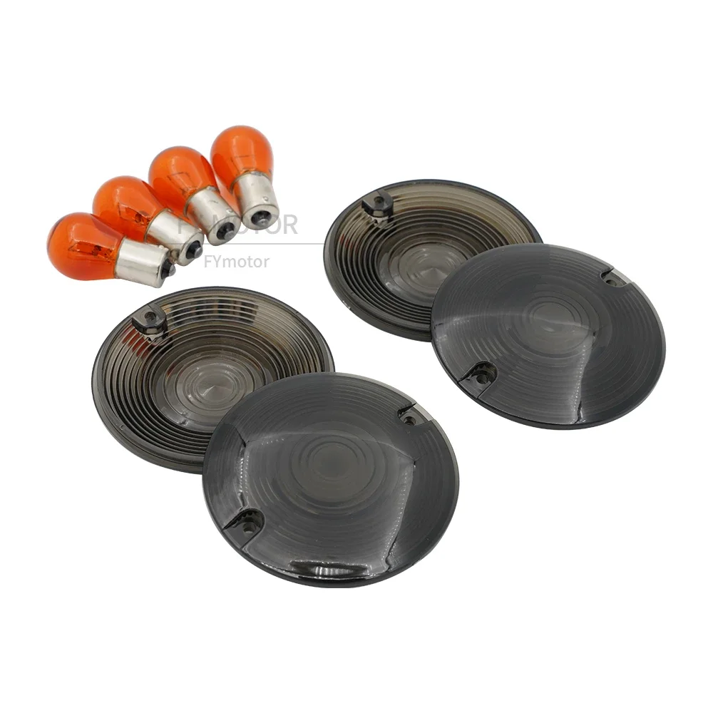 Motorcycle Front Rear Turn Signal Lens Cover W/ Bulbs Light Blinker Fit For Harley Davidson Glide 1986-2019