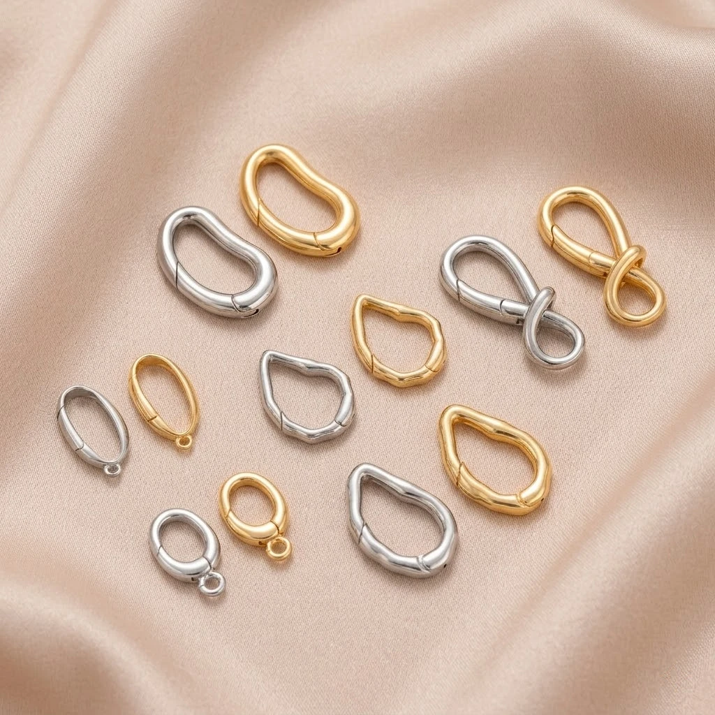 14K Plated Brass Irregular Buckle Clasp Carabiner Locks Spring Clasp Clip for DIY Bracelet Necklace Jewelry Making Accessories