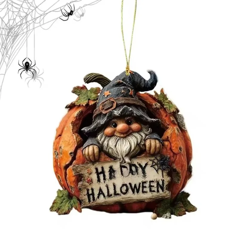 

Halloween 2025 Gnome Pumpkin Charm Pendant: 2D Acrylic Ornament for Rear View Mirrors – Festive Party Decoration Accessory