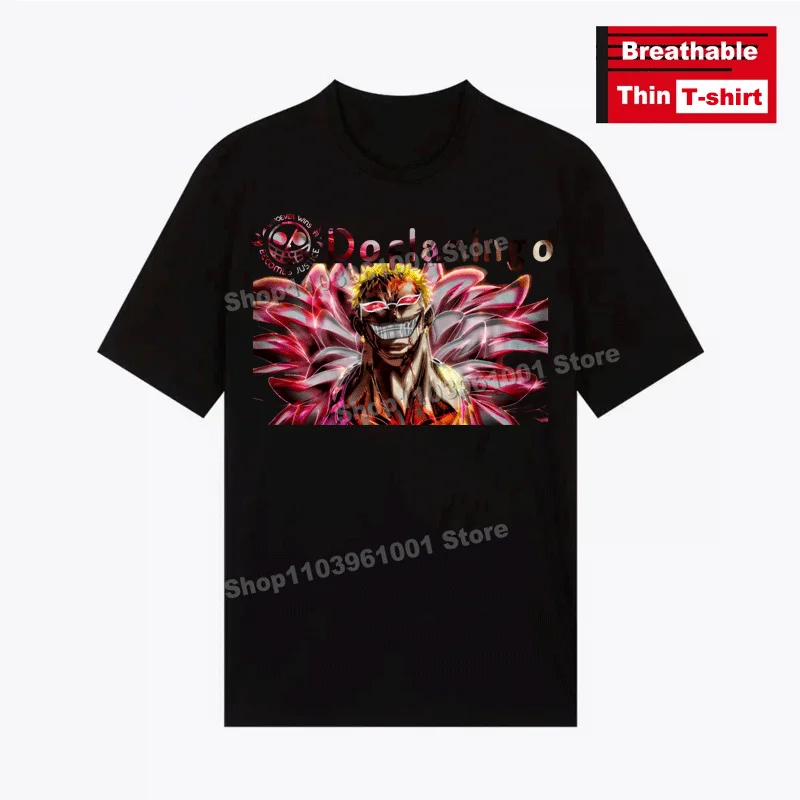 

Japanese Popular Anime Printed -Doflamingo T-shirts y2k Harajuku Street Men Women Short Sleeve Tee Black Breathable Thin T Shirt