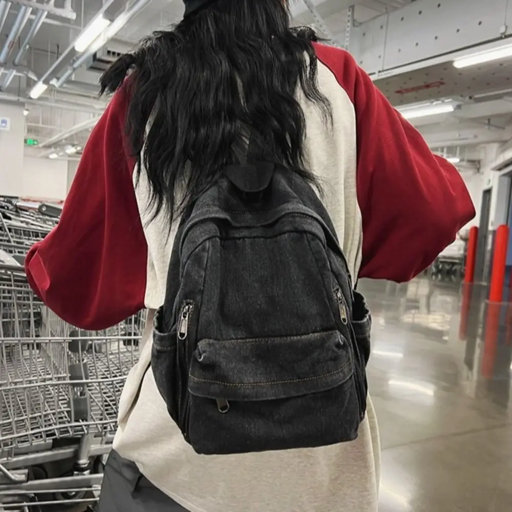 Gifts Washed Denim Backpack Vintage Breathable School Bag Cartoon Large Capacity Student Laptop Bag