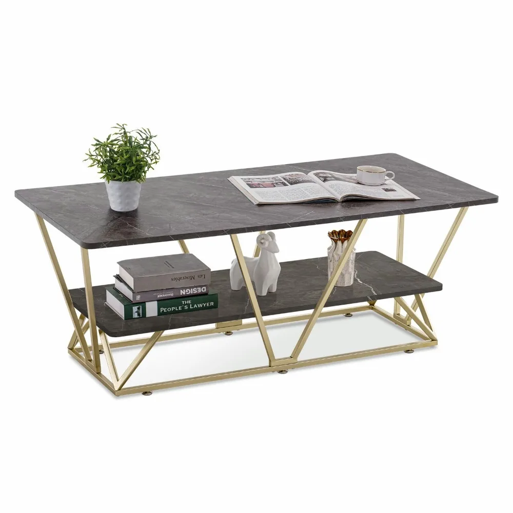 طاولة قهوة مع رف تخزين، طاولة مركزية ريفية بإطار معدني