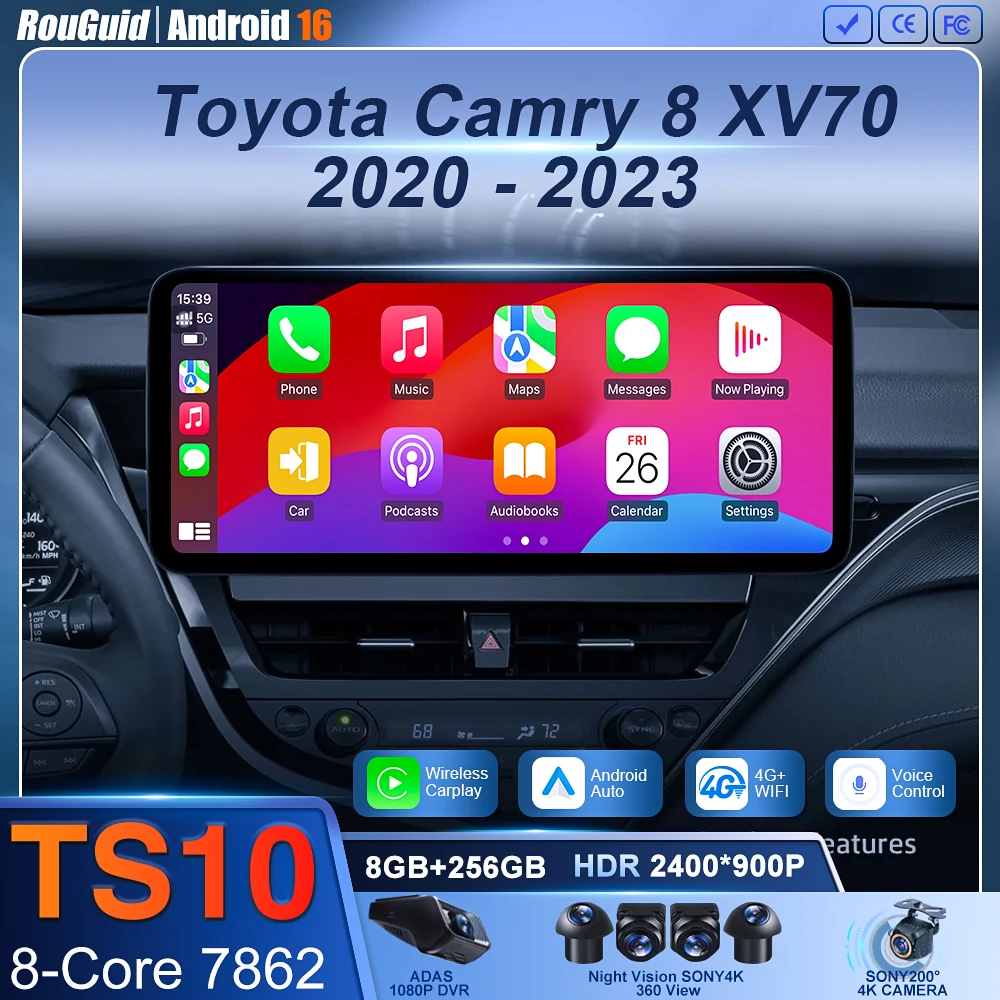 12.3 Inch For Toyota Camry 2021-2023 Android 16 Car Radio Wireless CarPlay Touch Screen with Android Auto 4G WIFI BT DSP GPS