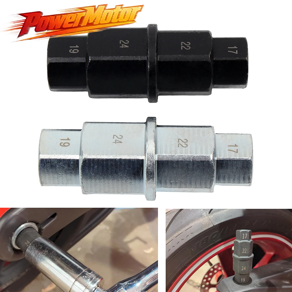 17 19 22 24mm Motorrad-Reparaturwerkzeug 4-in-1 Hochleistungs-3/8-Zoll-Sechskant-Achsen-Steckschlüssel aus rostfreiem Cr-V-Stahl für professionelle Motorradreparaturen