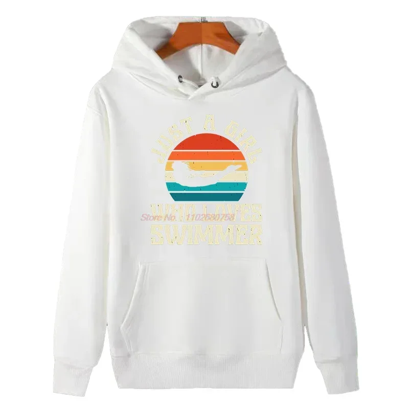 Swimmer Sport Vintage Swimming Graphic Hooded Sweatshirts Winter Thick Sweater Hoodie Suitable For All Ages Fleece Hoodie