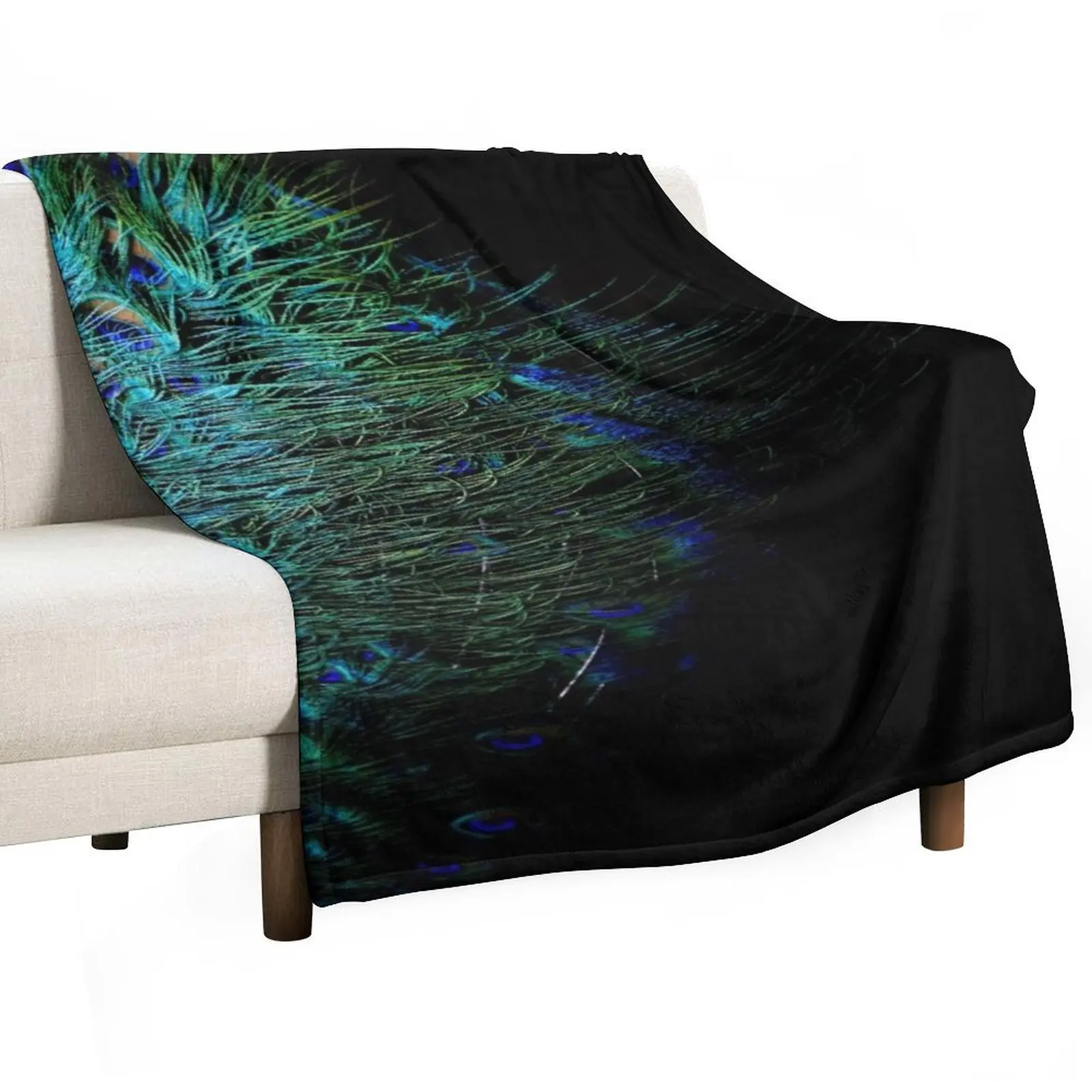 Peacock feathers on a black background Throw Blanket Thermal Soft Hairys Stuffeds Blankets