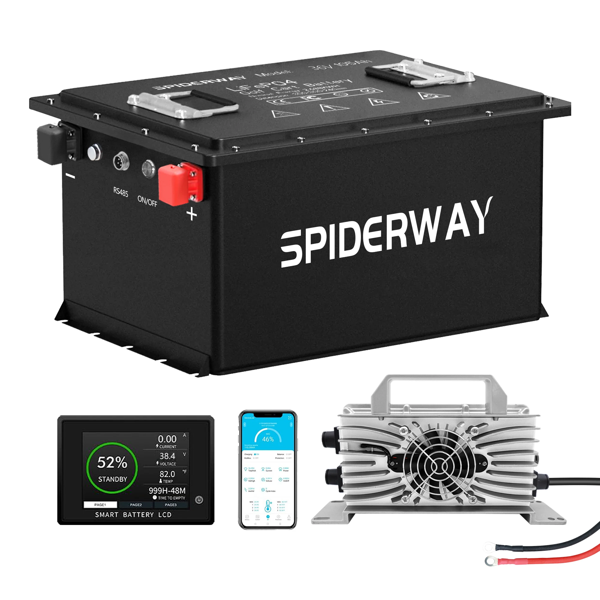 

36V 105Ah LiFePO4 Lithium Battery with 36V 25A Smart Charge for Golf Cart Marine Solar 7.68kW