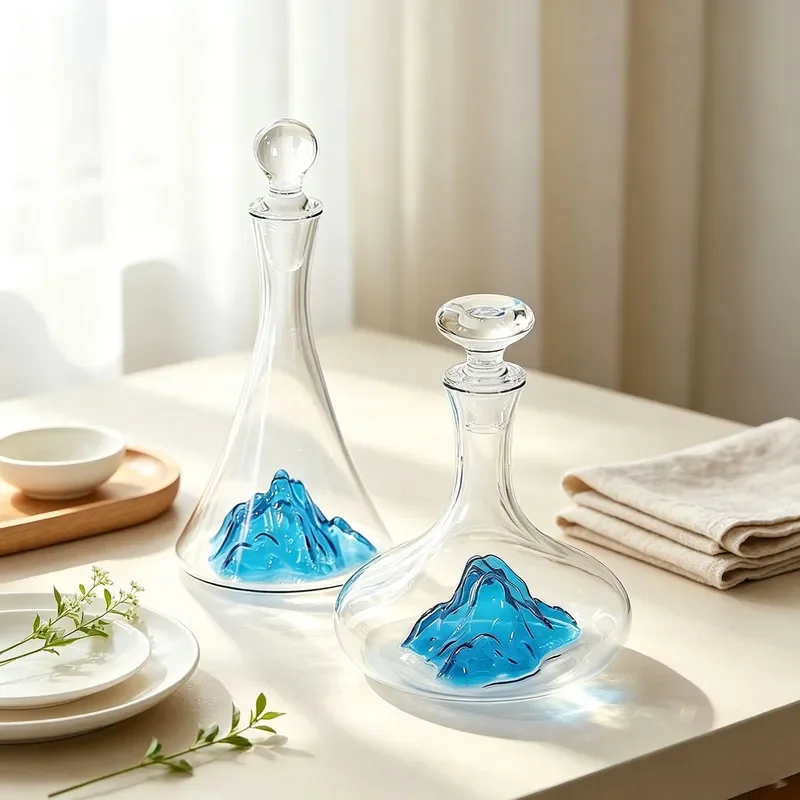 Ice Blue Glass Decanter with Waterfall Rod Design Luxury Crystal Wine Set for Home Bar Creative Gift Elegant Drinking Ware