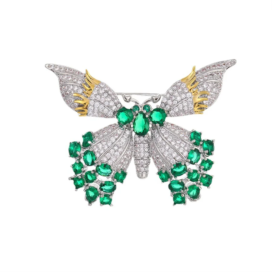 

Luxury Butterfly Brooch With CZ Zircon Emerald Green Brooches Pins Suit Coat Sweater Clips Fashion Jewelry Clothes Decoration