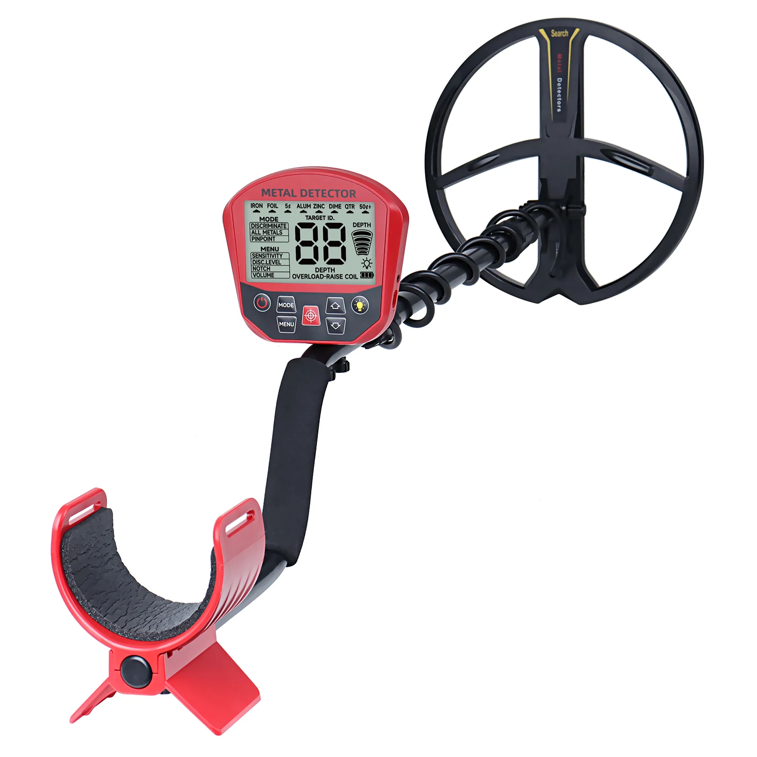 New GT958 Red Waterproof Adjustable High Precision Metal Detector with LCD Display, Lightweight Foldable Detector