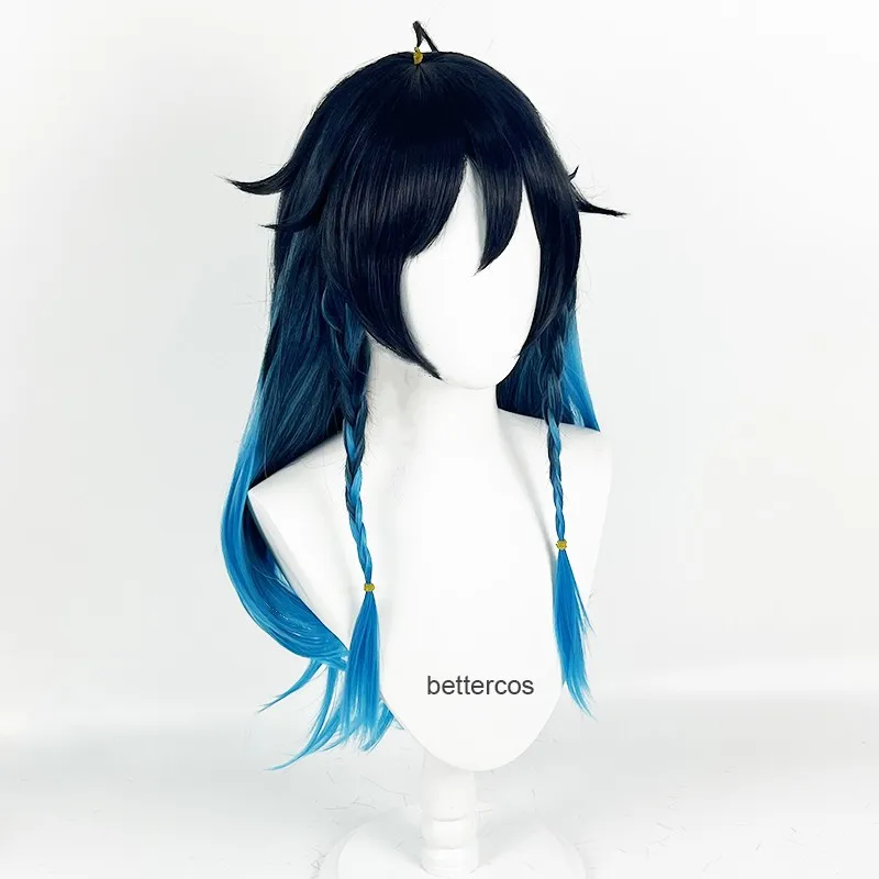 Peruca de cabelo sintético com boné para mulheres, Venti feminina, Cosplay de jogo, resistente ao calor, festa de Halloween, perucas, 65cm