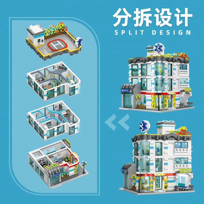 2866pcs Building Construction Hospital Model Assemble Your Own Comprehensive Medical Center Structure Toy for Adults JJ9211
