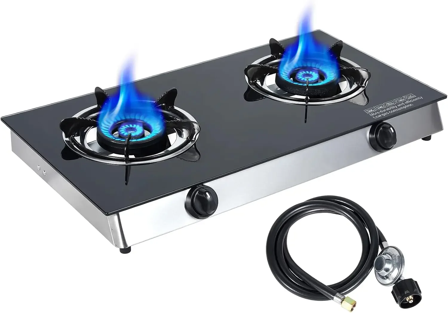 2-Burner Propane Gas Cooktop, 30,000 BTU Portable Tempered Glass Stove with Auto-Ignition, CSA Certified Regulator & Hose