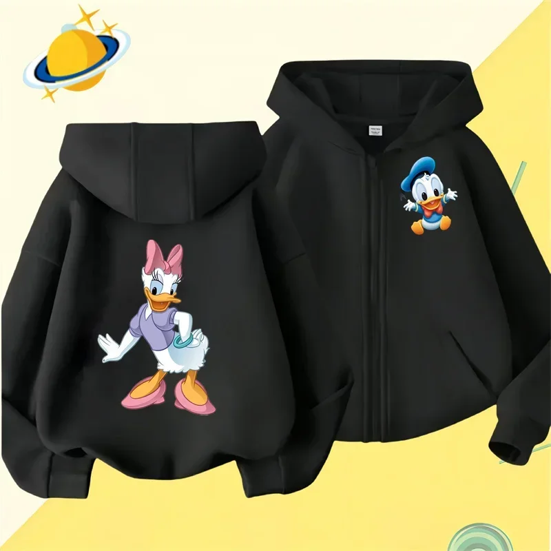 Donald Duck Kids Zipper hoodie Cartoon Print Disney Fall Winter Long sleeved sweatshirt Casual top Boys girls Kawaii clothing