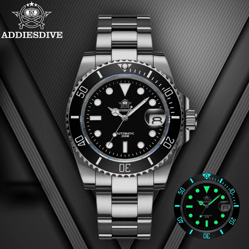 ADDIESDIVE AD2503 Luxury Men Watch Water Sapphire Glass Waterproof 200M C3 Super Luminous Calendar Automatic Mechanical Watch