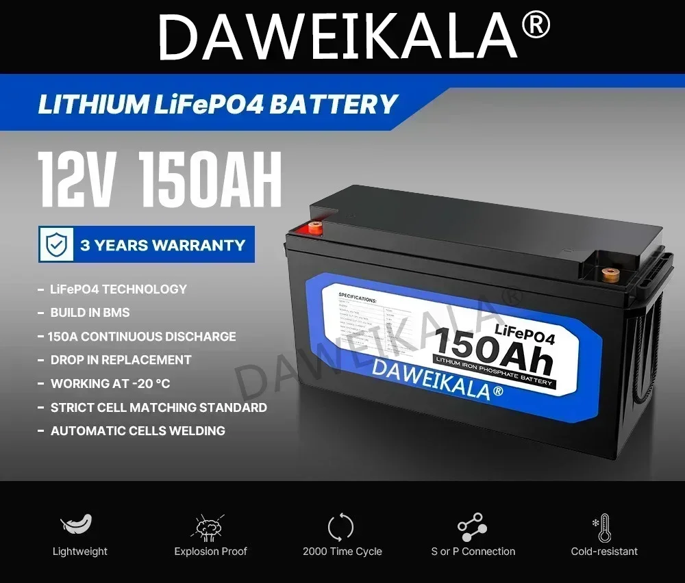 12V 20Ah 50Ah 100Ah 150Ah 200Ah LiFePo4 Battery Pack Lithium Iron Phosphate Batteries Built-in BMS For Solar Boat No Tax