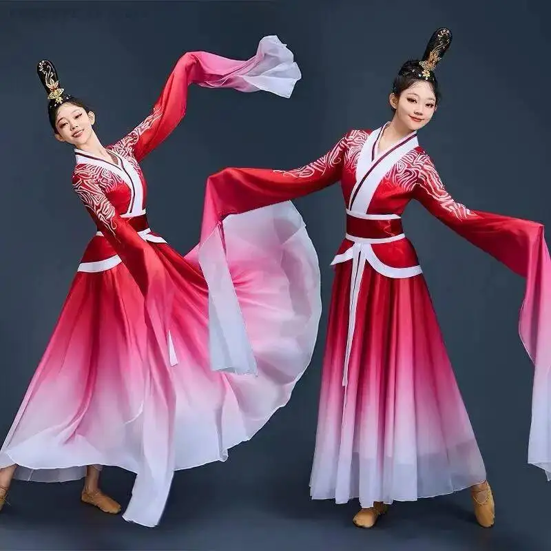 Kids Adults Water Sleeve Dance Costumes Elegant Chinese Style Hanfu Classical Dancewear Traditional Opera Performance Clothing