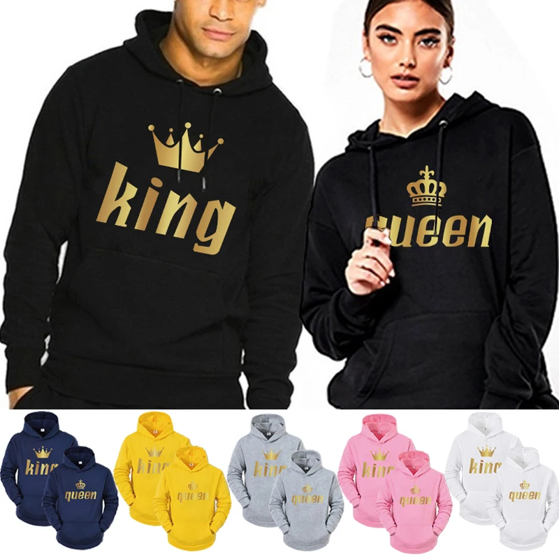 King and Queen printed hoodie for couple, fashion, autumn and winter