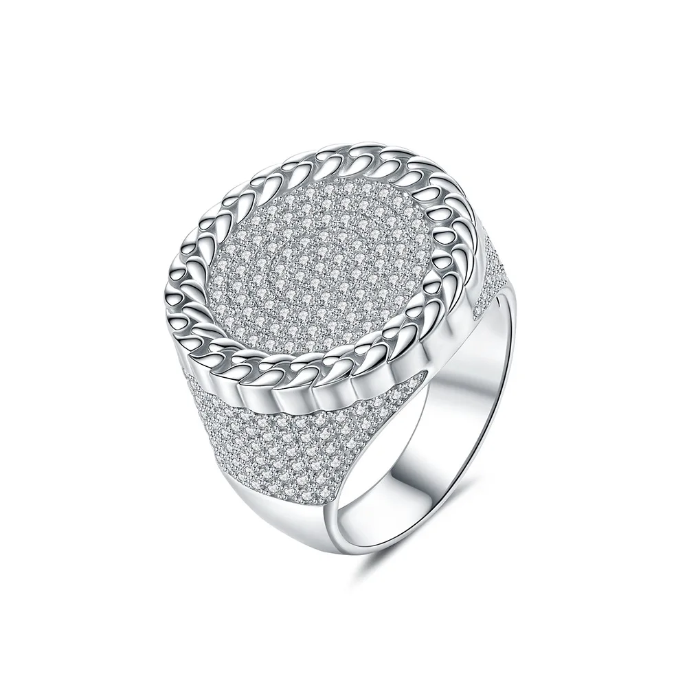 

Trend Full Moissanite Ring Round Pave 925 Silver 18K Gold Plated Hip Hop Style Jewelry Gift Comes with GRA Certificate