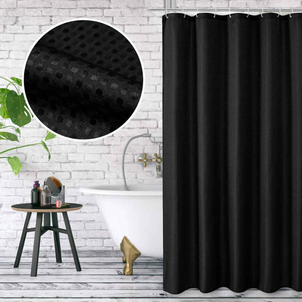 Shower Curtain Polyester Oversized 72x72 Inch Woven Waffle Texture Durable Machine Washable Hotel-Style Luxury Bathroom Decor