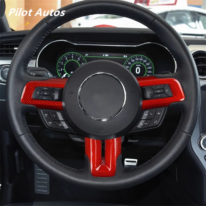 2015-2023 For Mustang Steering Wheel Button Panel Genuine Carbon Fiber 3D Decoration Sticker